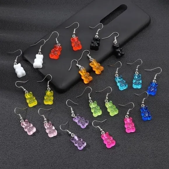 Earrings Gummy Bear Candy Colorful Translucent Resin - Picture 6 of 16